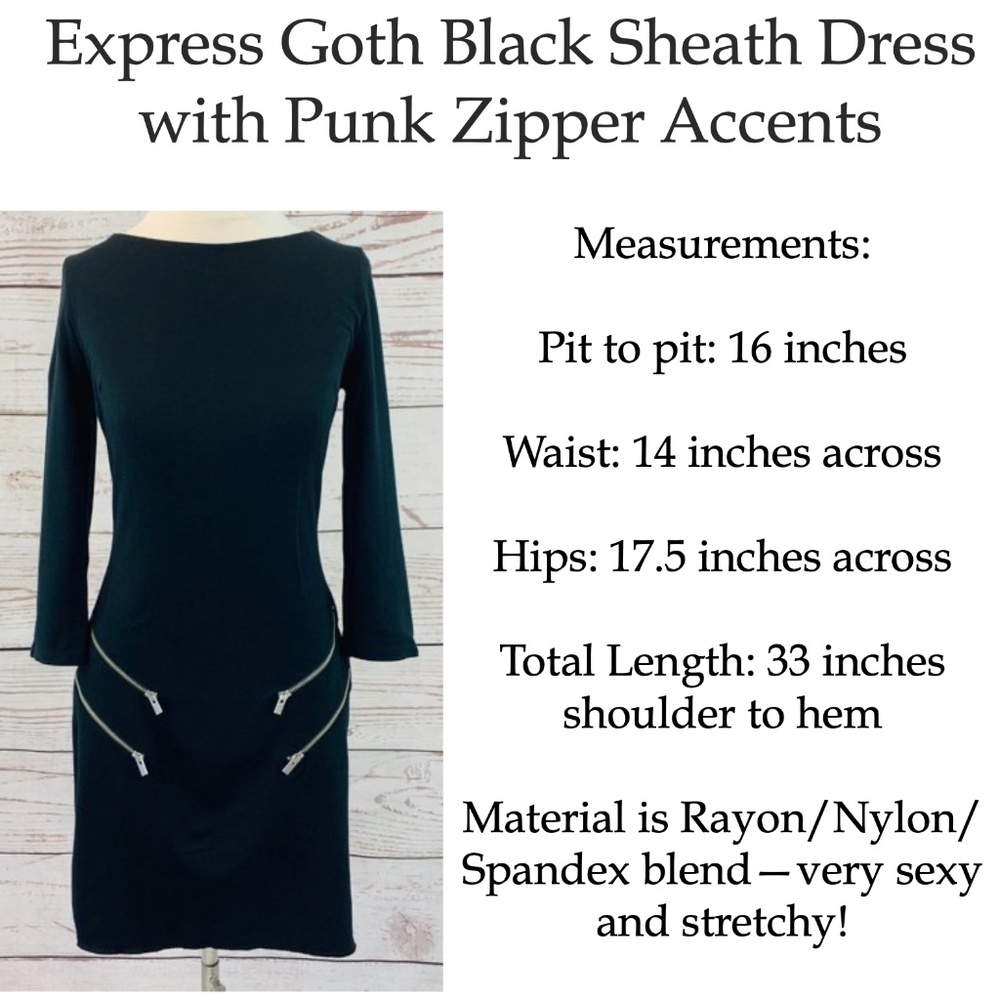 Express Goth Sexy Black Sheath Dress with Punk Silver Zipper Accents, Small - Picture 11 of 12